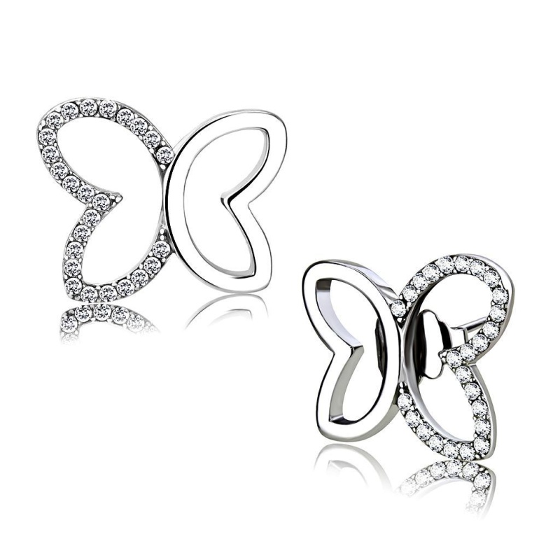 High Polished (No Plating) Stainless Steel Earrings With Aaa Grade Cz In Clear