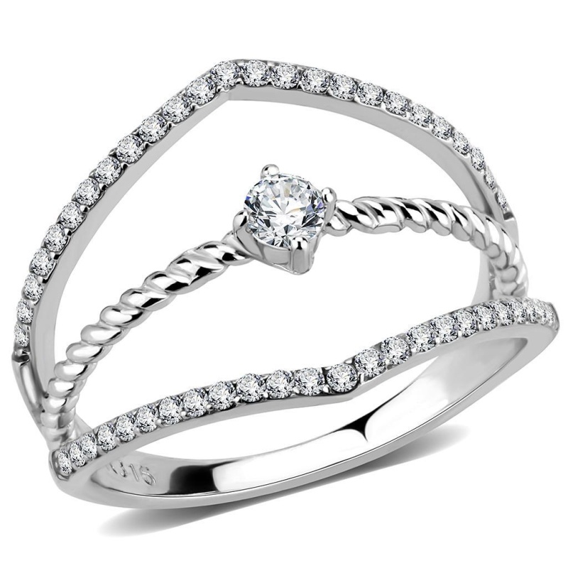 Da264 - High Polished (No Plating) Stainless Steel Ring With Aaa Grade Cz In Clear
