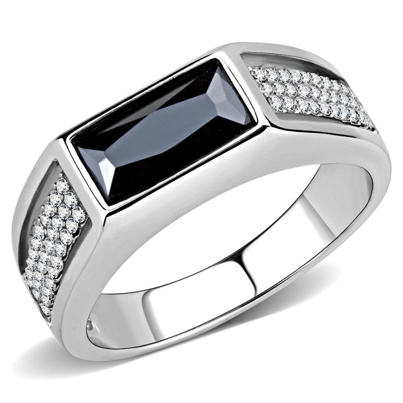 Da284 - High Polished (No Plating) Stainless Steel Ring With Aaa Grade Cz In Black Diamond