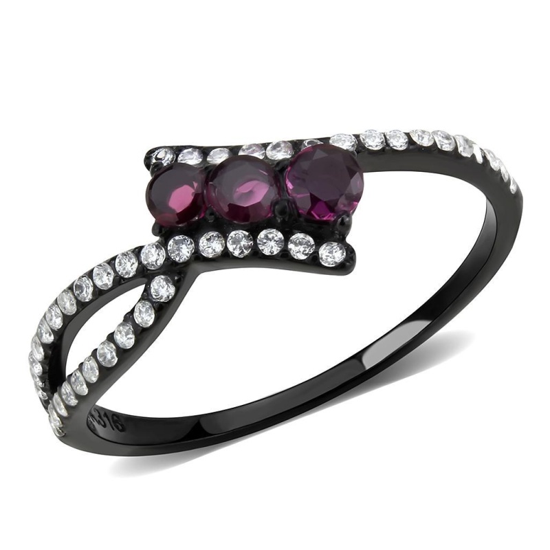 Da324 - Ip Black(Ion Plating) Stainless Steel Ring With Aaa Grade Cz In Fuchsia
