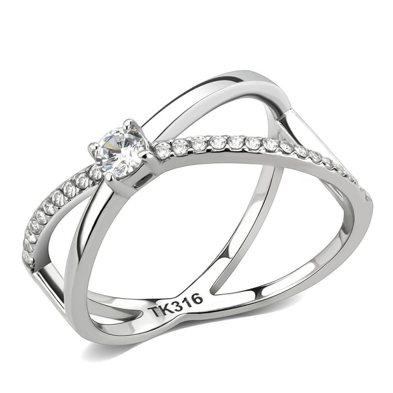 Da351 - High Polished (No Plating) Stainless Steel Ring With Aaa Grade Cz In Clear