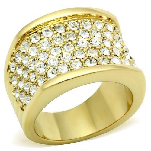 Gl006 - Ip Gold(Ion Plating) Brass Ring With Top Grade Crystal In Clear