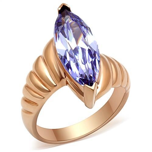 Gl139 - Ip Rose Gold(Ion Plating) Brass Ring With Aaa Grade Cz In Light Amethyst