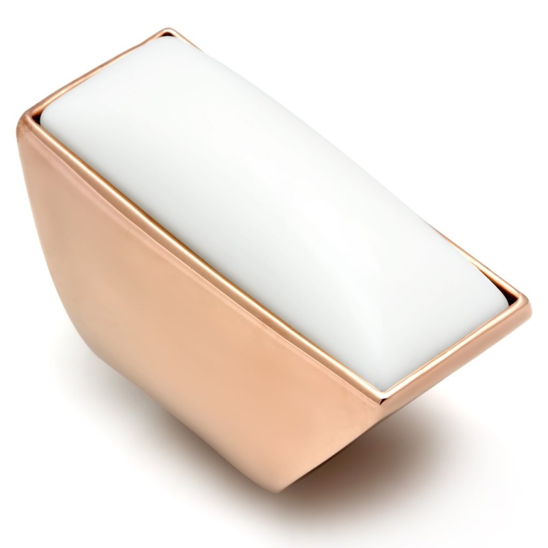 Gl164 - Ip Rose Gold(Ion Plating) Brass Ring With Synthetic Synthetic Stone In White