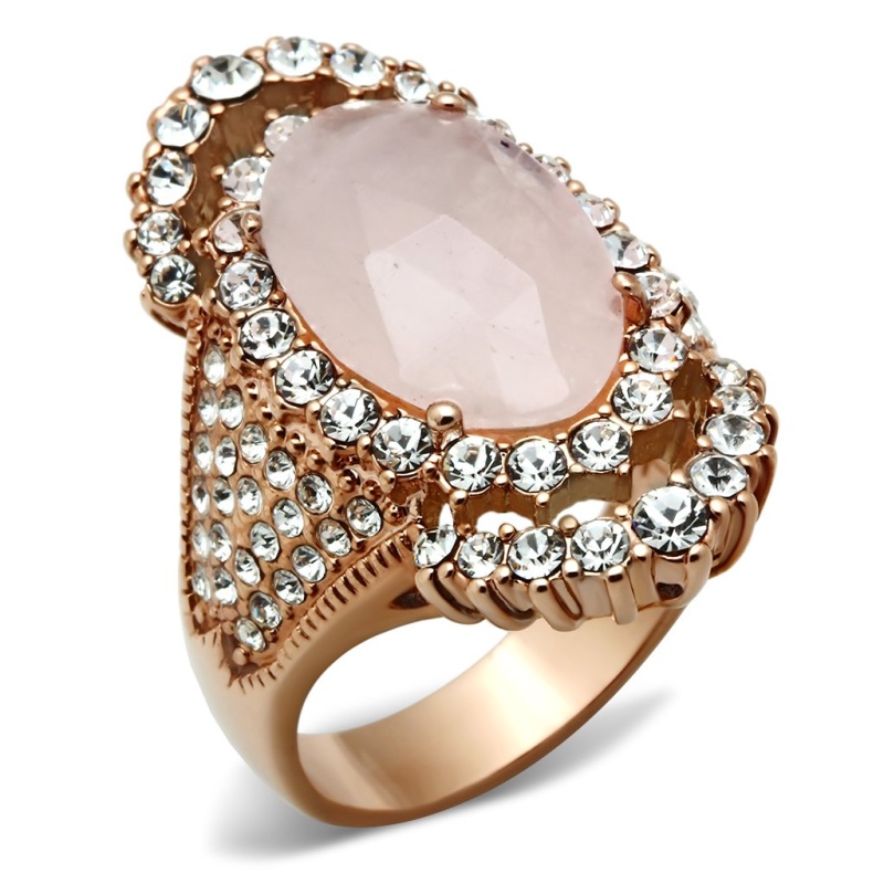 Gl225 - Ip Rose Gold(Ion Plating) Brass Ring With Precious Stone Pink Crystal In Light Rose