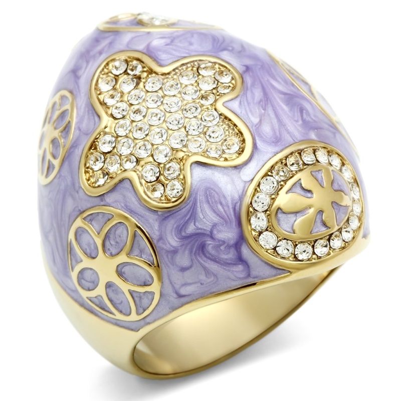 Gl295 - Ip Gold(Ion Plating) Brass Ring With Top Grade Crystal In Clear