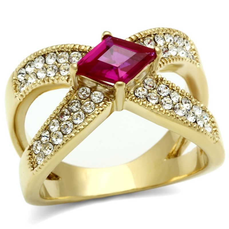 Gl298 - Ip Gold(Ion Plating) Brass Ring With Aaa Grade Cz In Ruby