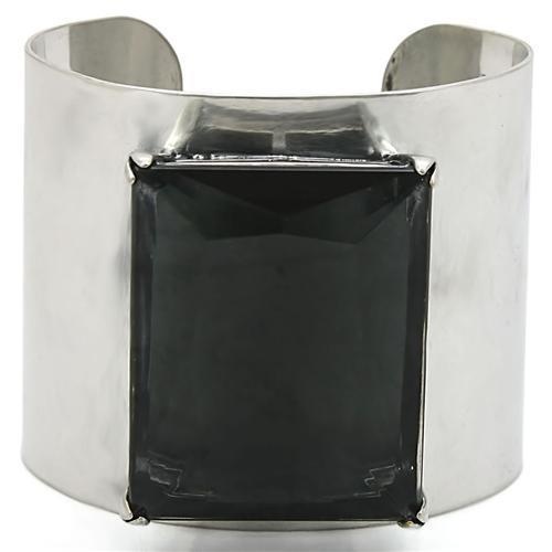 Lo1145 - Antique Silver Brass Bangle With Synthetic Synthetic Glass In Black Diamond - 6.75"