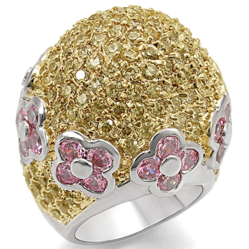 Lo1338 - Reverse Two-Tone Brass Ring With Aaa Grade Cz In Rose