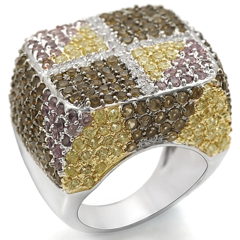 Lo1350 - Rhodium+Gold+ Ruthenium Brass Ring With Aaa Grade Cz In Multi Color