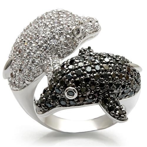 Lo1481 - Rhodium + Ruthenium Brass Ring With Aaa Grade Cz In Black Diamond