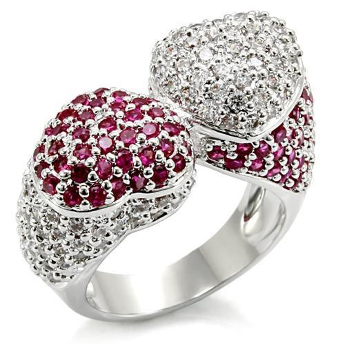 Lo1493 - Rhodium Brass Ring With Synthetic Garnet In Ruby - 9