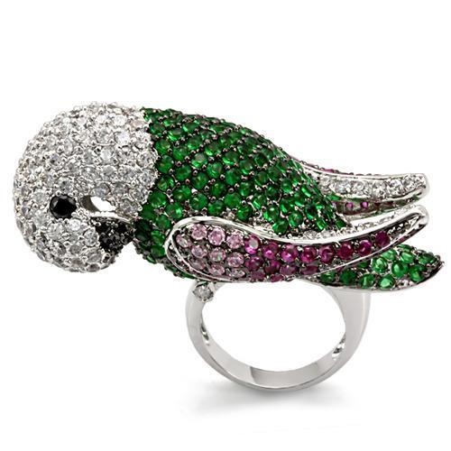 Lo1562 - Rhodium + Ruthenium Brass Ring With Aaa Grade Cz In Multi Color