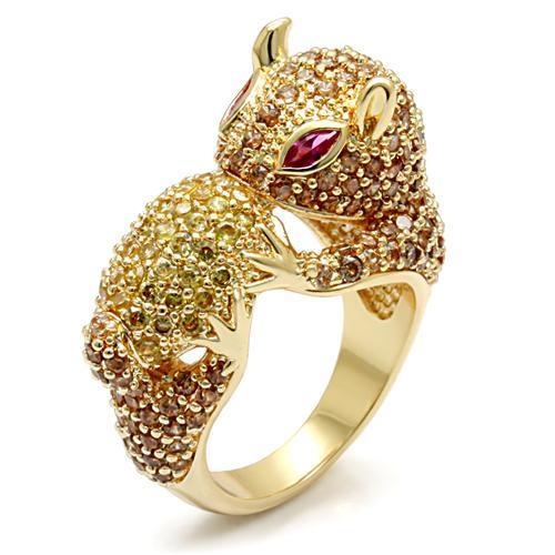 Lo1595 - Imitation Gold Brass Ring With Synthetic Garnet In Ruby