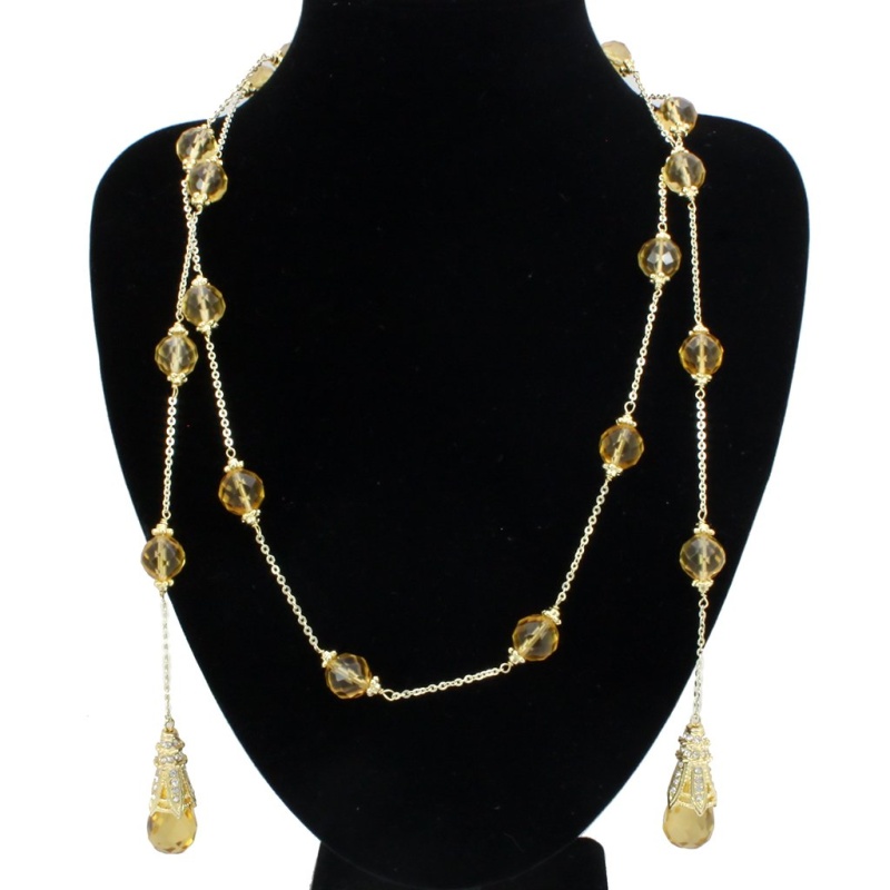 Lo1717 - Gold White Metal Necklace With Synthetic Acrylic In Topaz - 46"