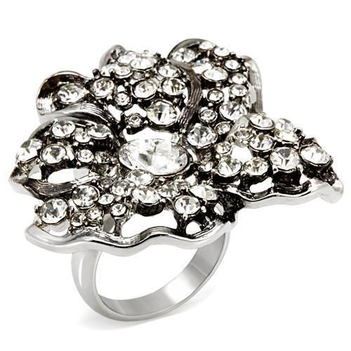 Lo1829 - Imitation Rhodium Brass Ring With Top Grade Crystal In Clear - 7
