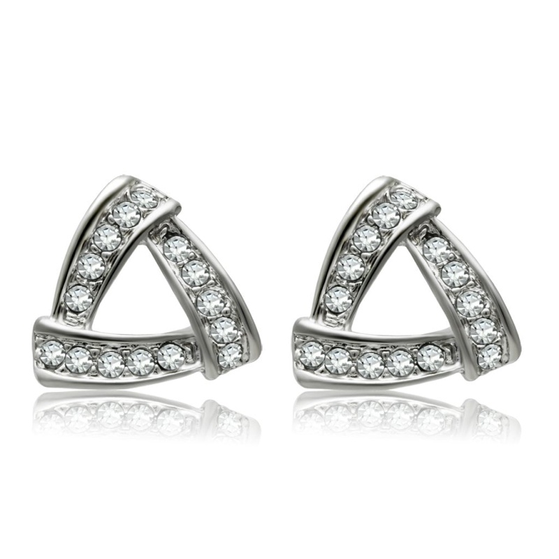 Rhodium White Metal Earrings With Top Grade Crystal In Clear