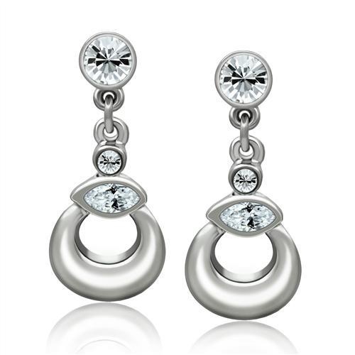Rhodium White Metal Earrings With Top Grade Crystal In Clear