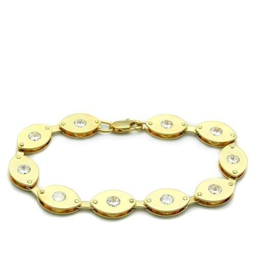 Lo2010 - Matte Gold & Gold Brass Bracelet With Aaa Grade Cz In Clear - 7.5"
