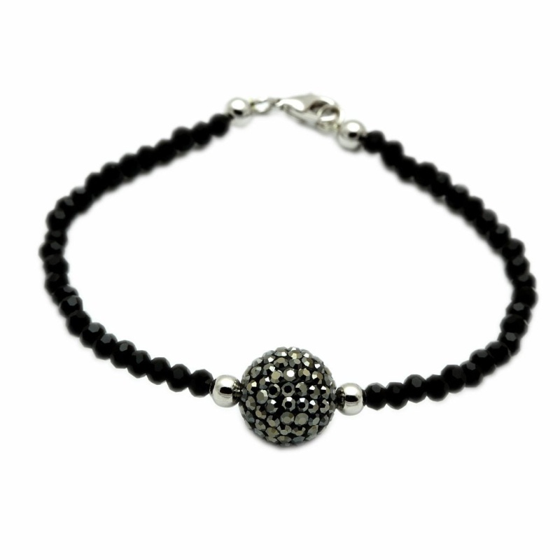 Lo2048 - Rhodium + Ruthenium Brass Bracelet With Top Grade Crystal In Jet - 7.5"