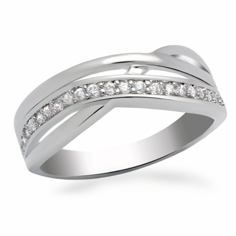 Lo2058 - Rhodium Brass Ring With Aaa Grade Cz In Clear