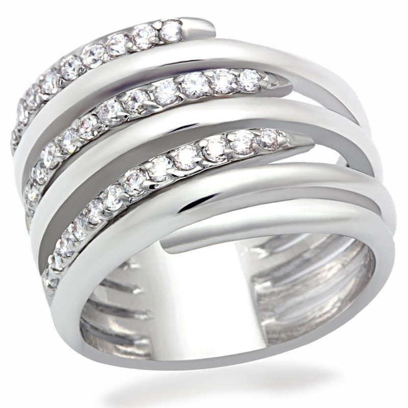 Lo2075 - Rhodium Brass Ring With Aaa Grade Cz In Clear