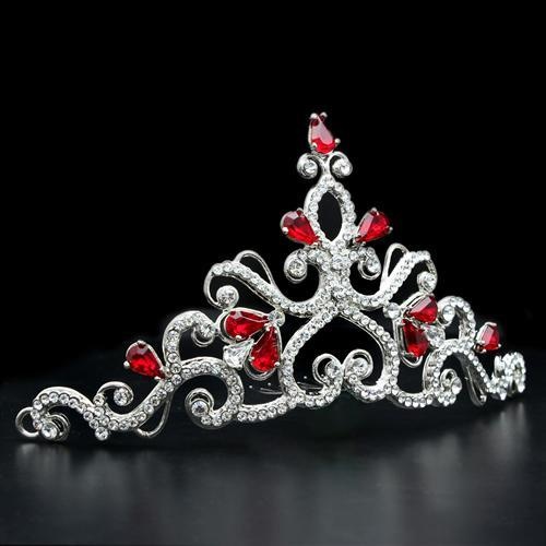 Imitation Rhodium Brass Tiaras & Hair Clip With Top Grade Crystal In Ruby