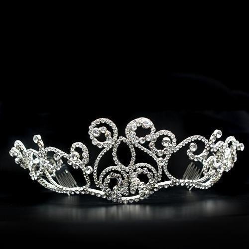 Imitation Rhodium Brass Tiaras & Hair Clip With Top Grade Crystal In Clear