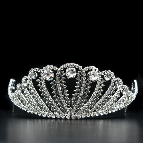 Imitation Rhodium Brass Tiaras & Hair Clip With Top Grade Crystal In Clear