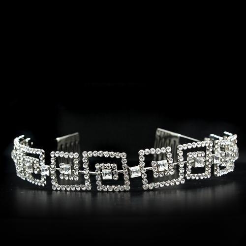 Imitation Rhodium Brass Tiaras & Hair Clip With Top Grade Crystal In Clear