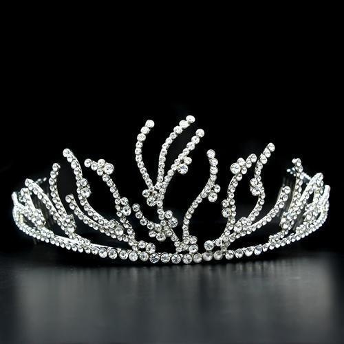 Imitation Rhodium Brass Tiaras & Hair Clip With Top Grade Crystal In Clear