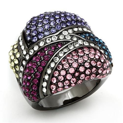 Lo2174 - Tin Cobalt Black Brass Ring With Top Grade Crystal In Multi Color