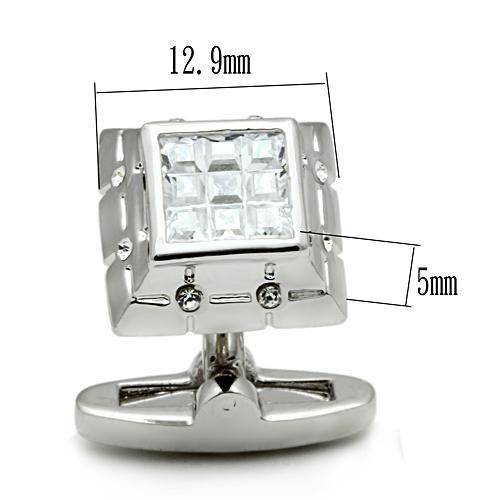 Rhodium Brass Cufflink With Aaa Grade Cz In Clear
