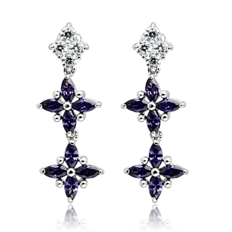 Rhodium Brass Jewelry Sets With Aaa Grade Cz In Amethyst
