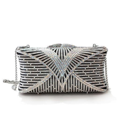Imitation Rhodium White Metal Clutch With Top Grade Crystal In White