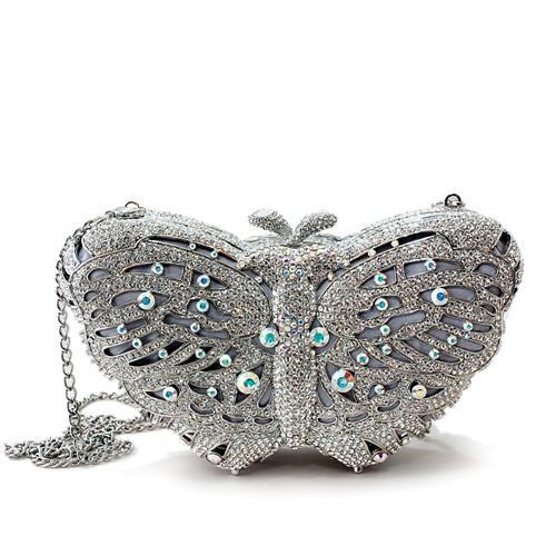 Imitation Rhodium White Metal Clutch With Top Grade Crystal In White