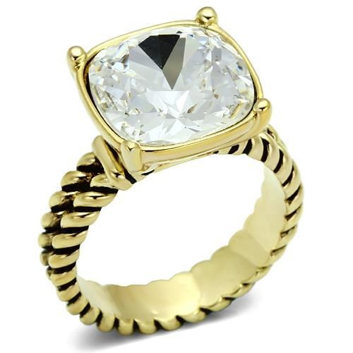Lo2447 - Gold Brass Ring With Aaa Grade Cz In Clear