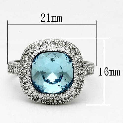 Lo2506 - Rhodium Brass Ring With Top Grade Crystal In Sea Blue - 5