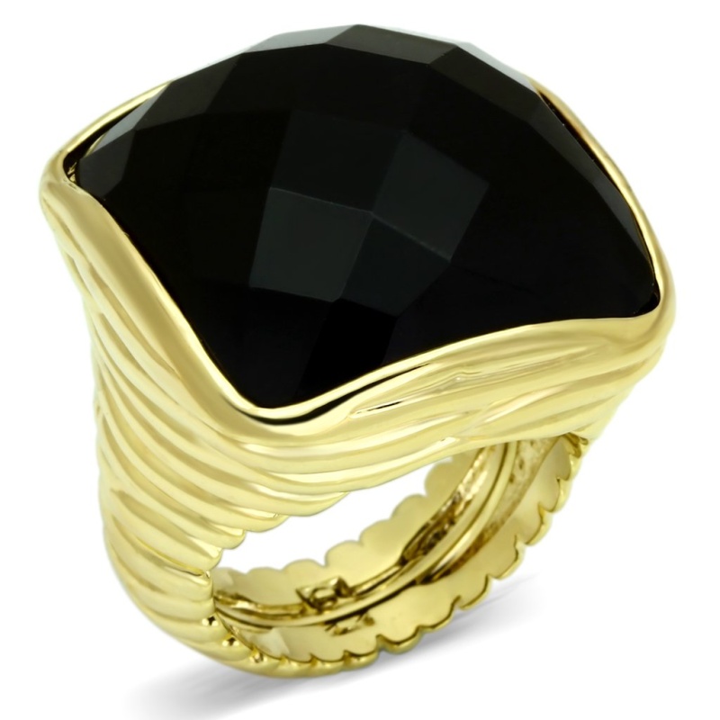 Lo2519 - Gold Brass Ring With Aaa Grade Cz In Jet