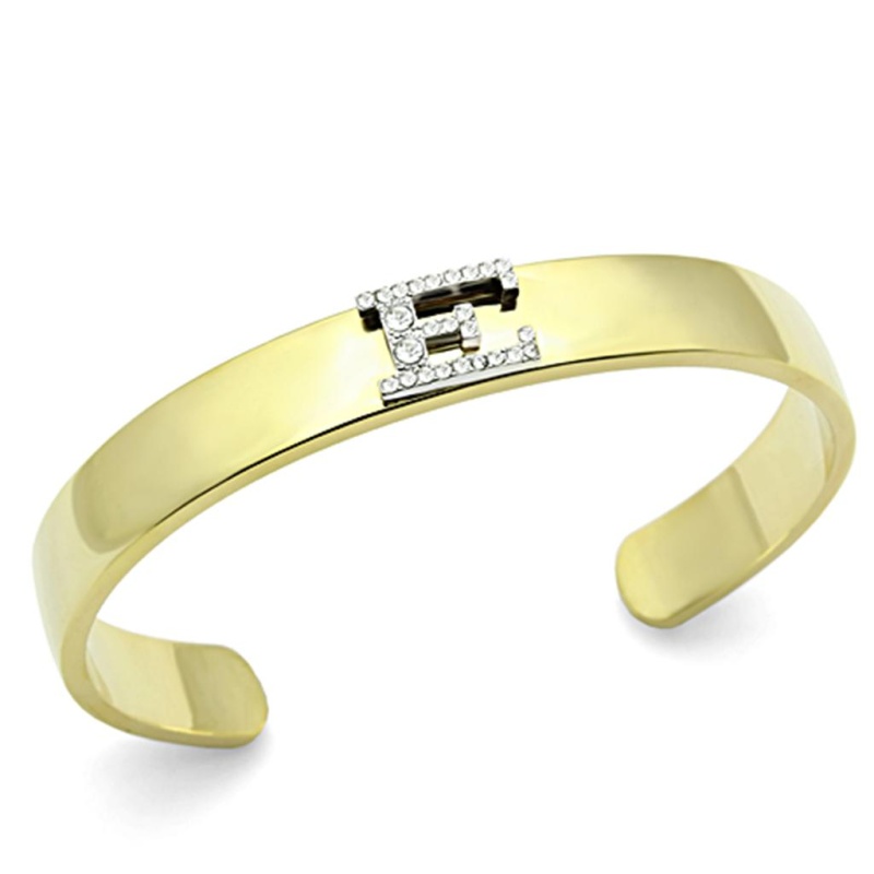 Lo2574 - Gold+Rhodium White Metal Bangle With Top Grade Crystal In Clear - 6.75"