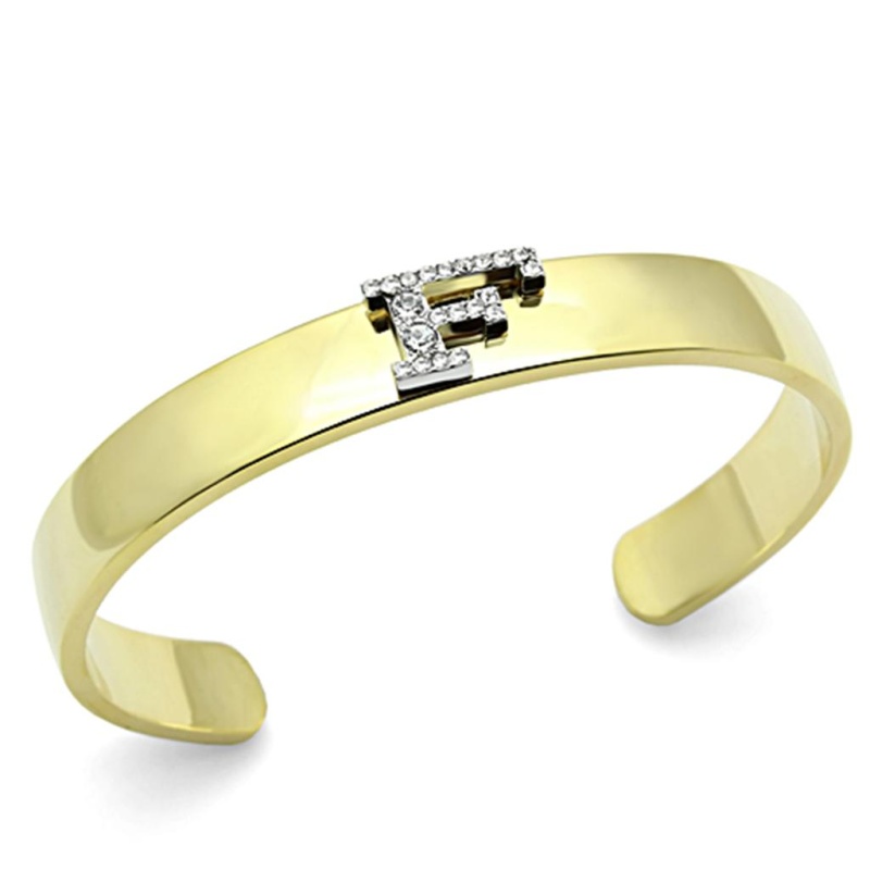 Lo2575 - Gold+Rhodium White Metal Bangle With Top Grade Crystal In Clear - 6.75"
