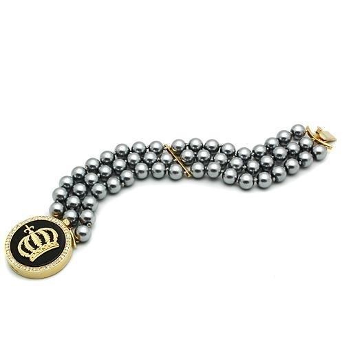 Lo2642 - Gold Brass Bracelet With Semi-Precious Onyx In Jet - 8"
