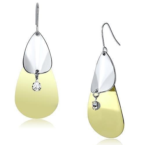 Gold+Rhodium Iron Earrings With Top Grade Crystal In Clear