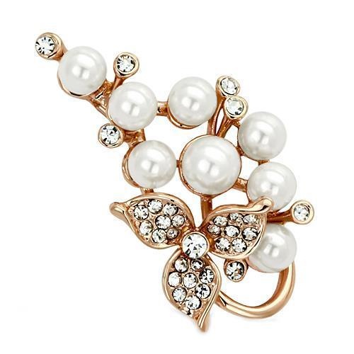 Flash Rose Gold White Metal Brooches With Synthetic Pearl In White