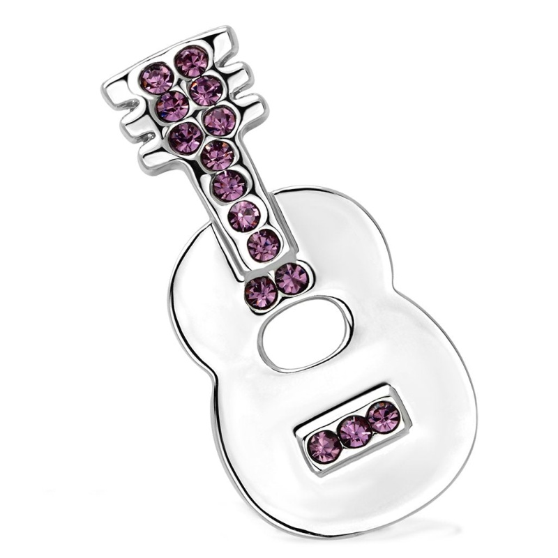 Imitation Rhodium White Metal Brooches With Top Grade Crystal In Light Amethyst