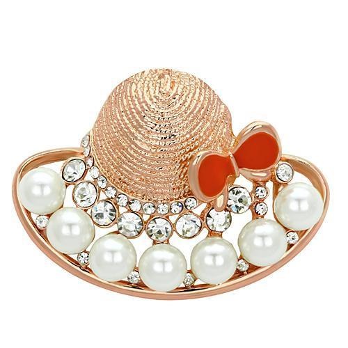 Flash Rose Gold White Metal Brooches With Synthetic Pearl In White