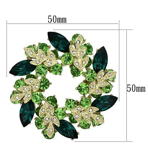 Flash Gold White Metal Brooches With Top Grade Crystal In Emerald