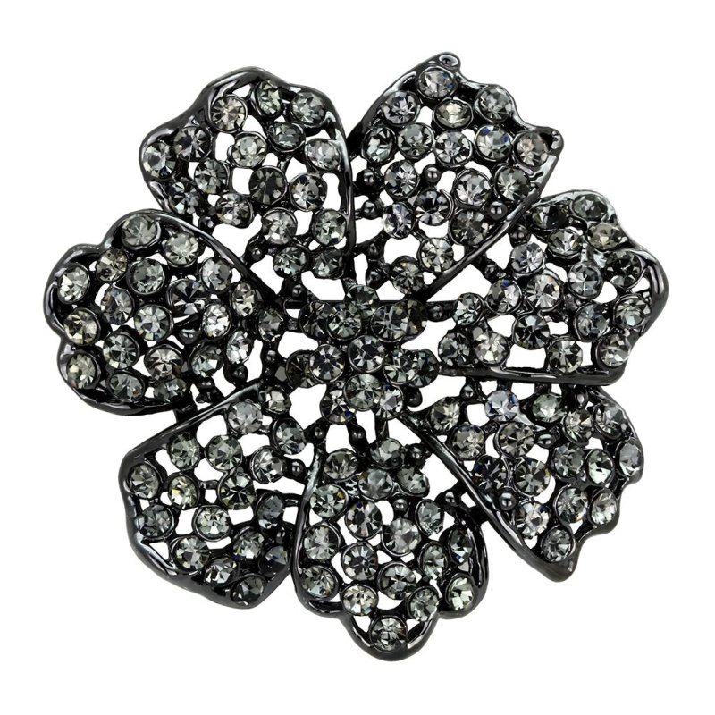 Ruthenium White Metal Brooches With Top Grade Crystal In Black Diamond