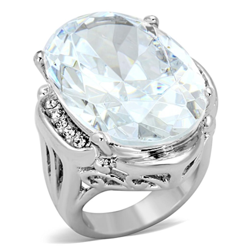 Lo2950 - Rhodium Brass Ring With Aaa Grade Cz In Clear