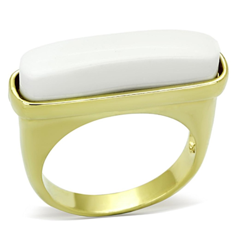 Lo3011 - Gold Brass Ring With Synthetic Synthetic Stone In White